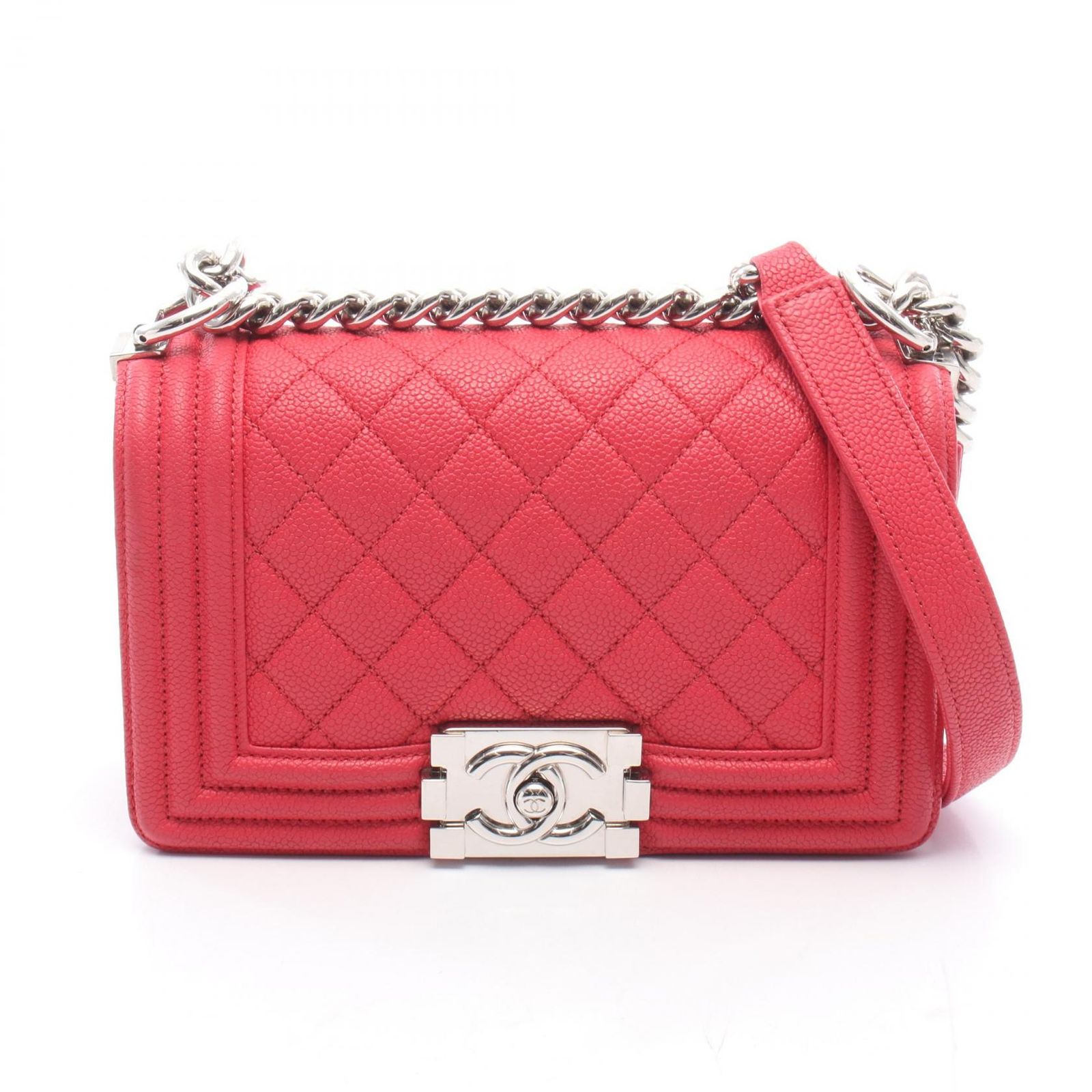 シャネル CHANEL ショルダーバッグ ボーイシャネル スモール A67085 レッド キャビアスキン(グレインドカーフ) ボーイシャネル スモール チェーンショルダー レディース