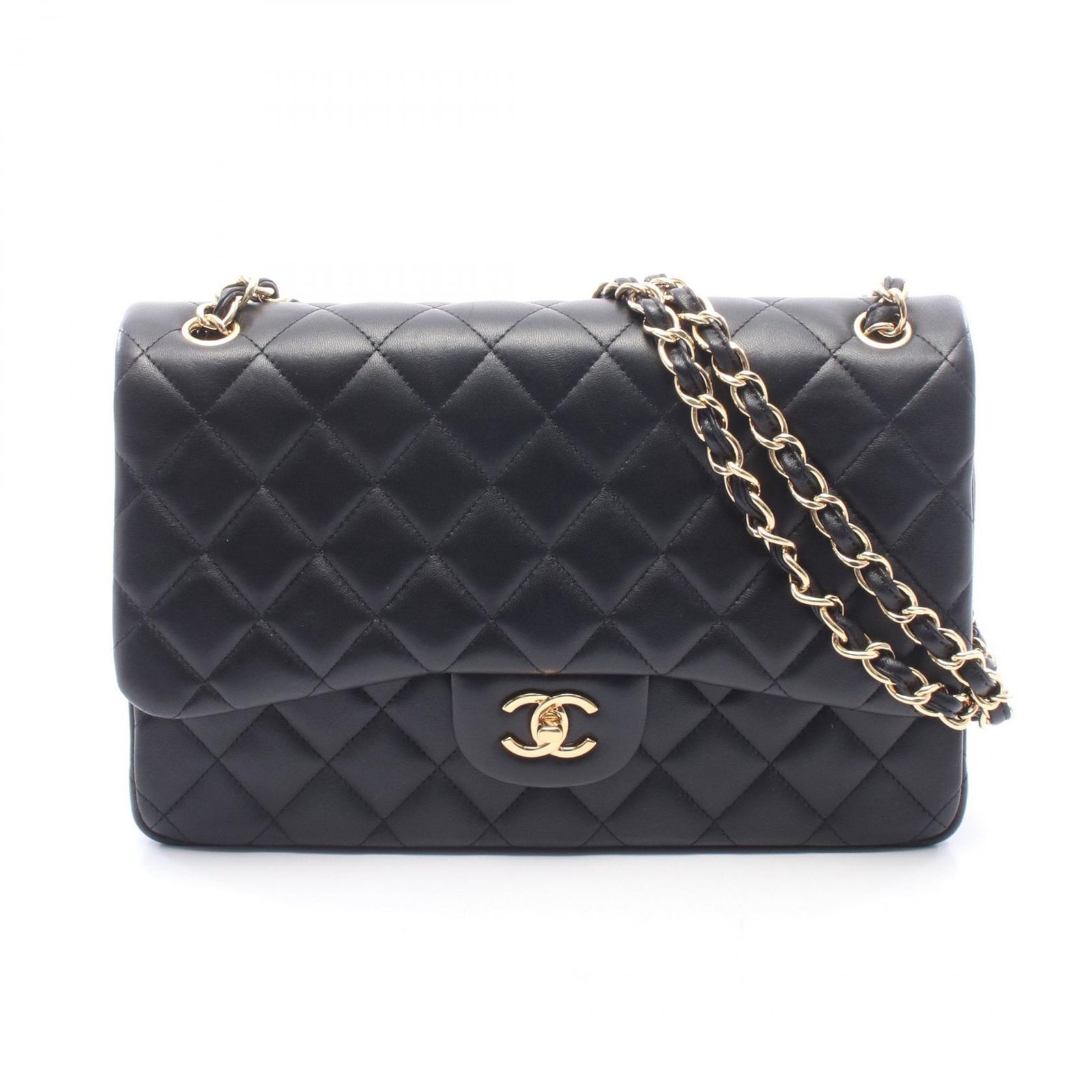 シャネル CHANEL ショルダーバッグ デカマトラッセ30 クラシック ラージ Wフラップ ブラック ラムスキン（羊革） デカマトラッセ チェーンショルダー レディース