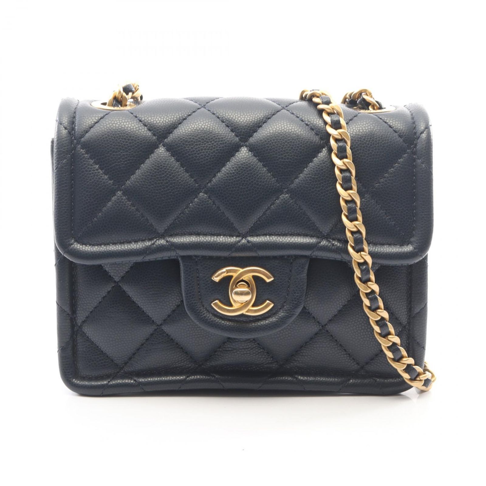 シャネル CHANEL ショルダーバッグ マトラッセ ネイビー ラムスキン（羊革） マトラッセ スモール チェーンショルダー レディース Used A