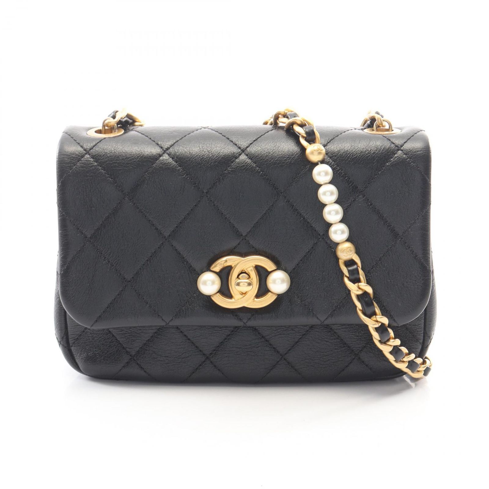 シャネル CHANEL ショルダーバッグ マトラッセ ブラック レザー マトラッセ スモールフラップ チェーンショルダー レディース Used A
