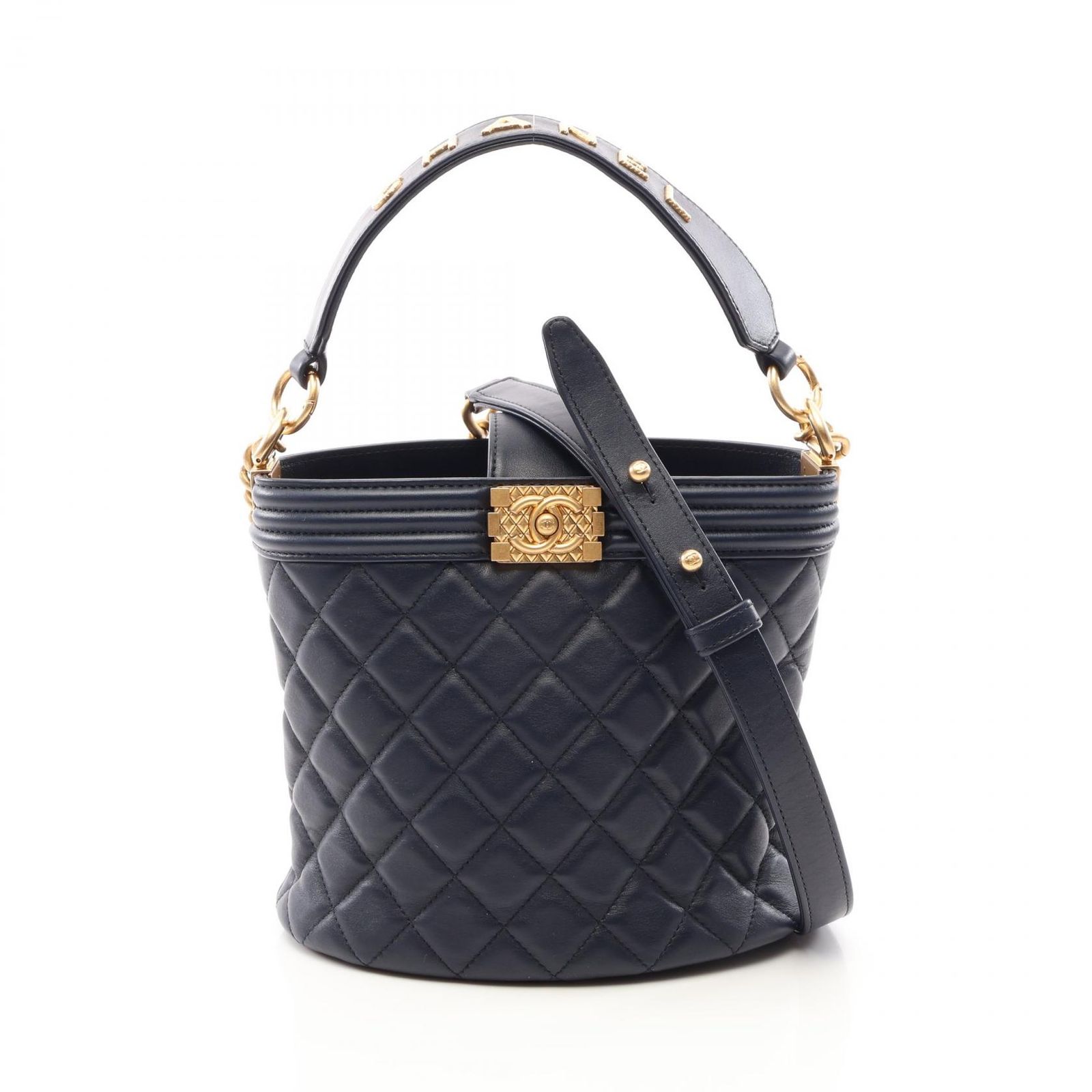 シャネル CHANEL ショルダーバッグ ボーイシャネル 2WAY ネイビー ラムスキン（羊革） ボーイシャネル スモール バケットバッグ レディース Used A