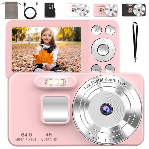 ★新品★QZT デジタルカメラ 4K デジカ 6400万画素 OTG対応 スマホ連動 タイムプラス録画機能 2.8インチ大画面 オートフォーカス 18倍デジタルズーム セルフタイマー ループ録画 LEDライト USB充電式 コンパクト ウェブ e799318f