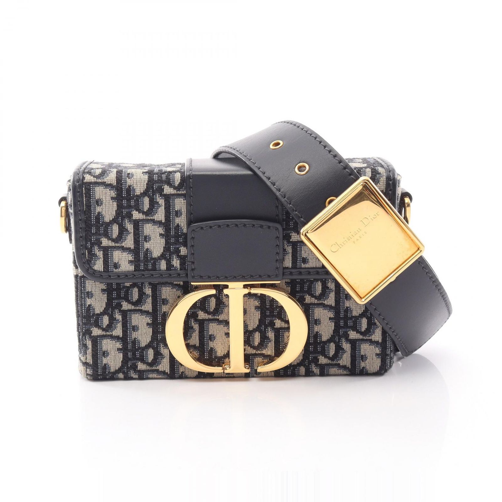 ディオール Dior ショルダーバッグ 30 MONTAIGNE ボックスバッグ オブリーク ジャカード M9204UTZQ ネイビー キャンバス レザー 30 Montaigne ボックスショルダー レディース