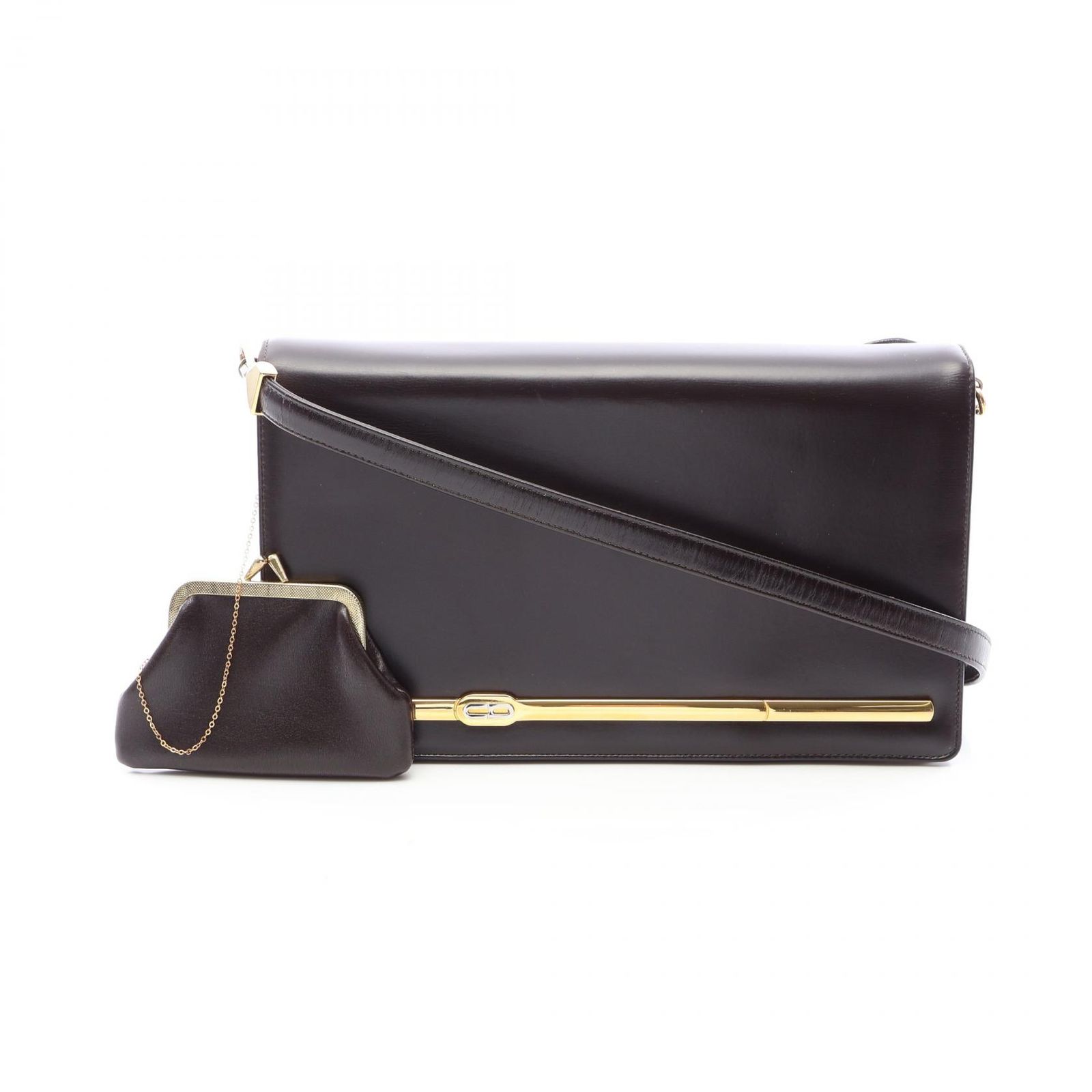 ディオール Dior ショルダーバッグ ポーチ付き ダークブラウン レザー ショルダーバッグ レディース Used B