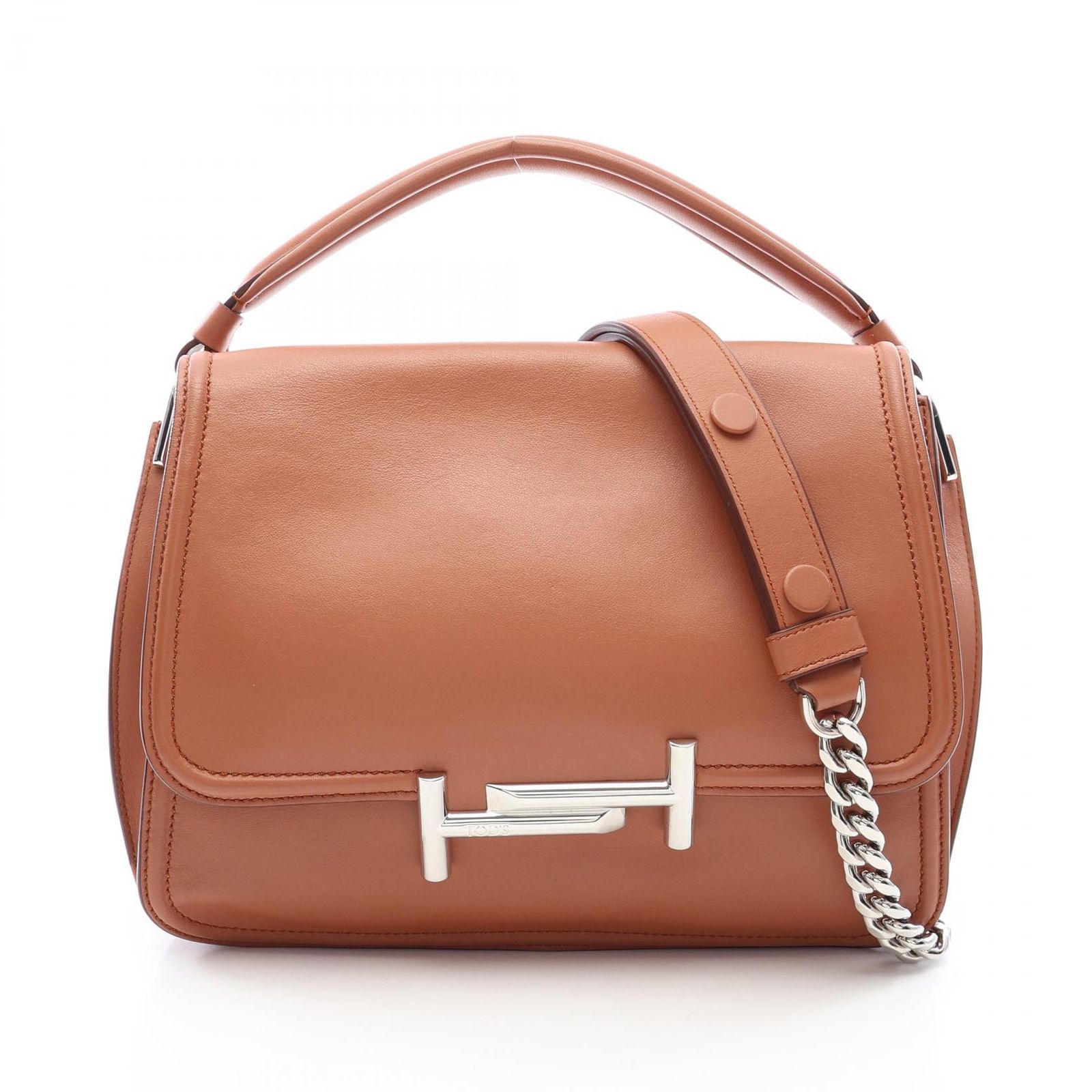 トッズ TOD'S ハンドバッグ ダブルT 2WAY ブラウン レザー ダブルT 2way チェーンショルダーバッグ レディース Used A
