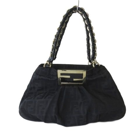 フェンディ FENDI FFロゴ チェーン ショルダーバッグ ズッカ柄 黒