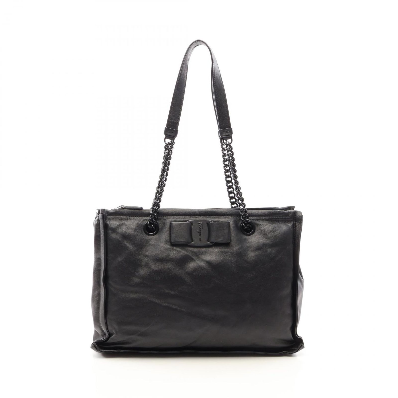 サルヴァトーレフェラガモ Salvatore Ferragamo ショルダーバッグ ヴァラリボン ブラック レザー ヴァラリボン チェーンショルダー レディース Used A