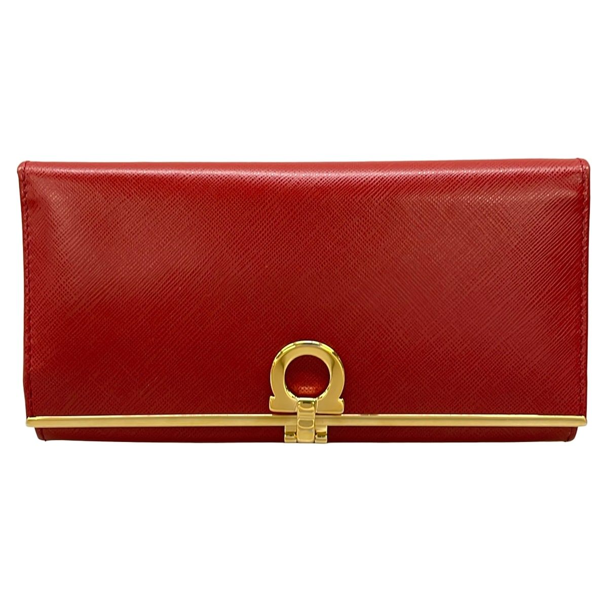 FERRAGAMO/SalvatoreFerragamo(サルバトーレフェラガモ) 長財布美品 ガンチーニ ボルドー×ゴールド レザー