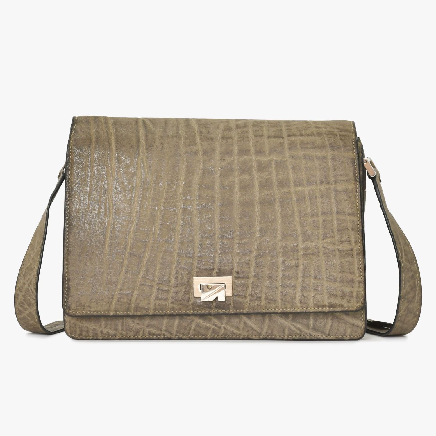 Valextra ヴァレクストラ ショルダーバッグ エレファントレザー シルバー金具 グレー系 美品 中古 4a005259