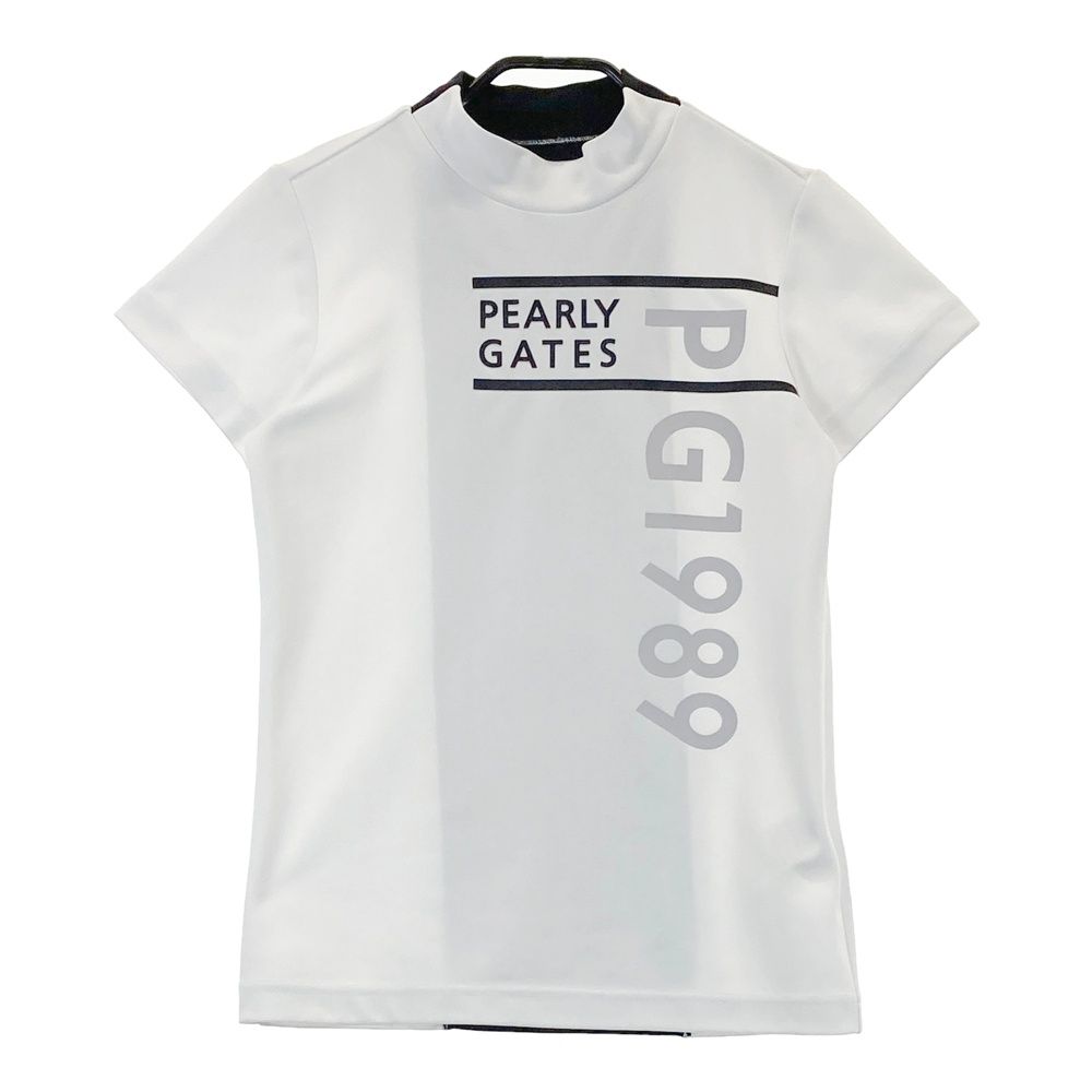 サイズ：0 PEARLY GATES パーリーゲイツ 2024年モデル ハイネック 半袖Tシャツ ラバーロゴ ホワイト系 [240101630010] ゴルフウェア レディース ストスト