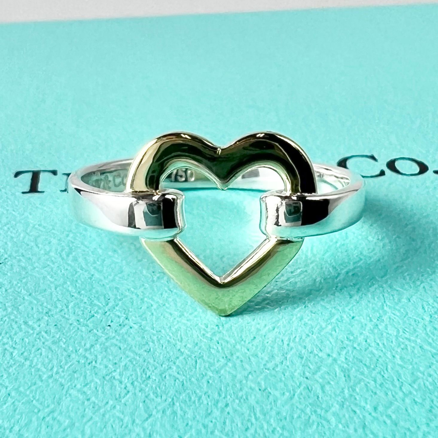 極美品 ティファニー TIFFANY&CO. オープン ハート リンク リング 9号