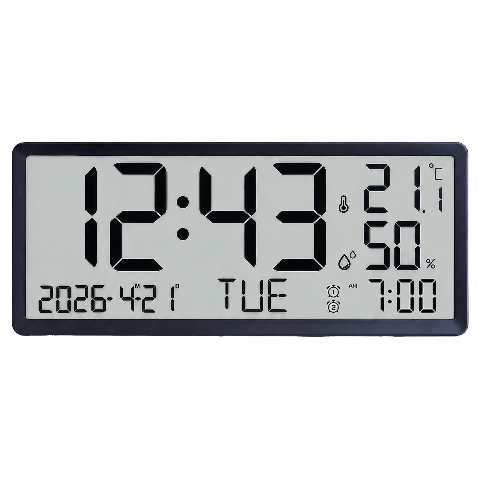 デジタル時計 壁掛け 掛け時計 デジタル 大型 大きい 大画面【置き時計・両用】電池 電池式 液晶 LED コードレス 温湿度計 (ブラック) 国内発送