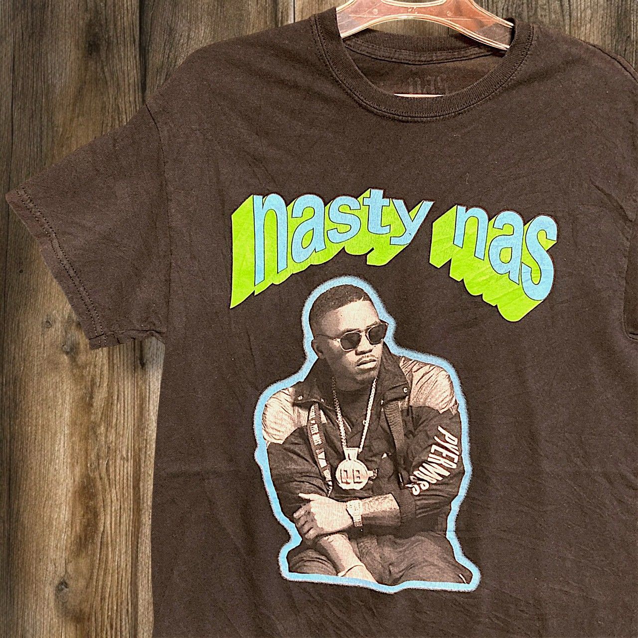 ヒップホップ Tシャツ ナスティ ナズ フォト グリーン ブルー ロゴ