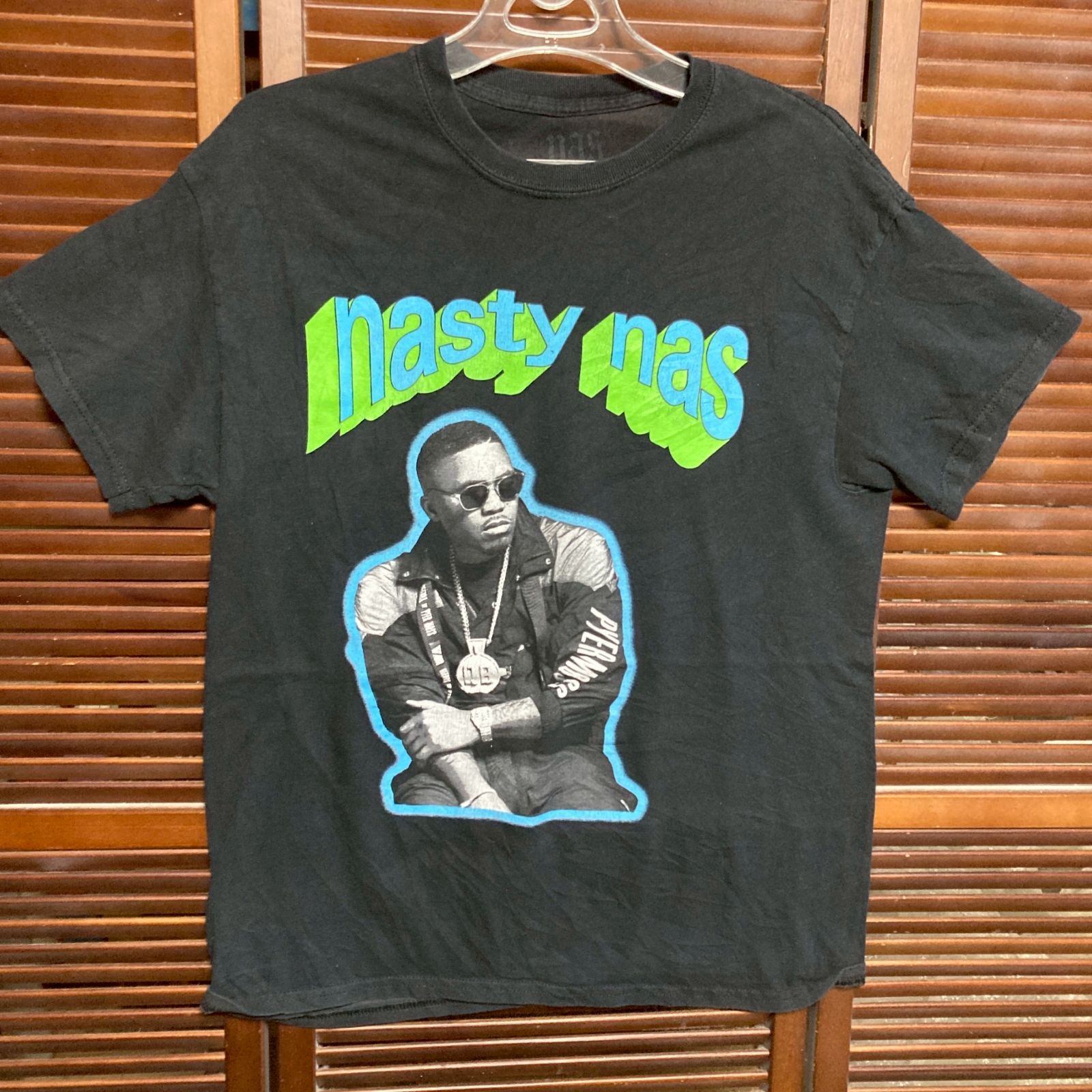 ヒップホップ Tシャツ ナスティ ナズ フォト グリーン ブルー ロゴ
