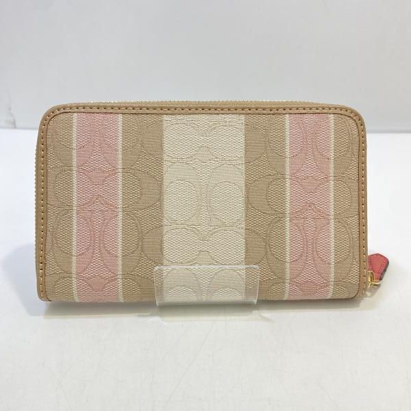 中古】COACH シグネチャー柄 財布 ベージュ×ピンク コーチ[24] - メルカリ