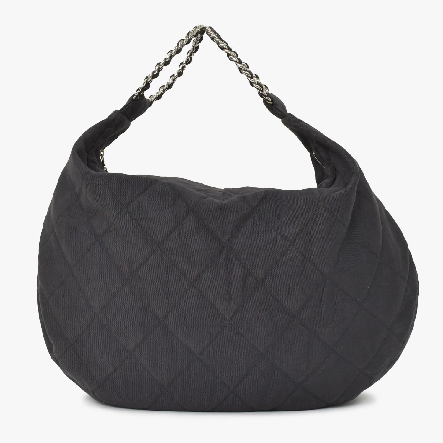 CHANEL シャネル チェーンハンドル ハンドバッグ 3番台 ココマーク チャーム キルティング ブラック キャンバス シルバー金具 美品 中古 4a005255