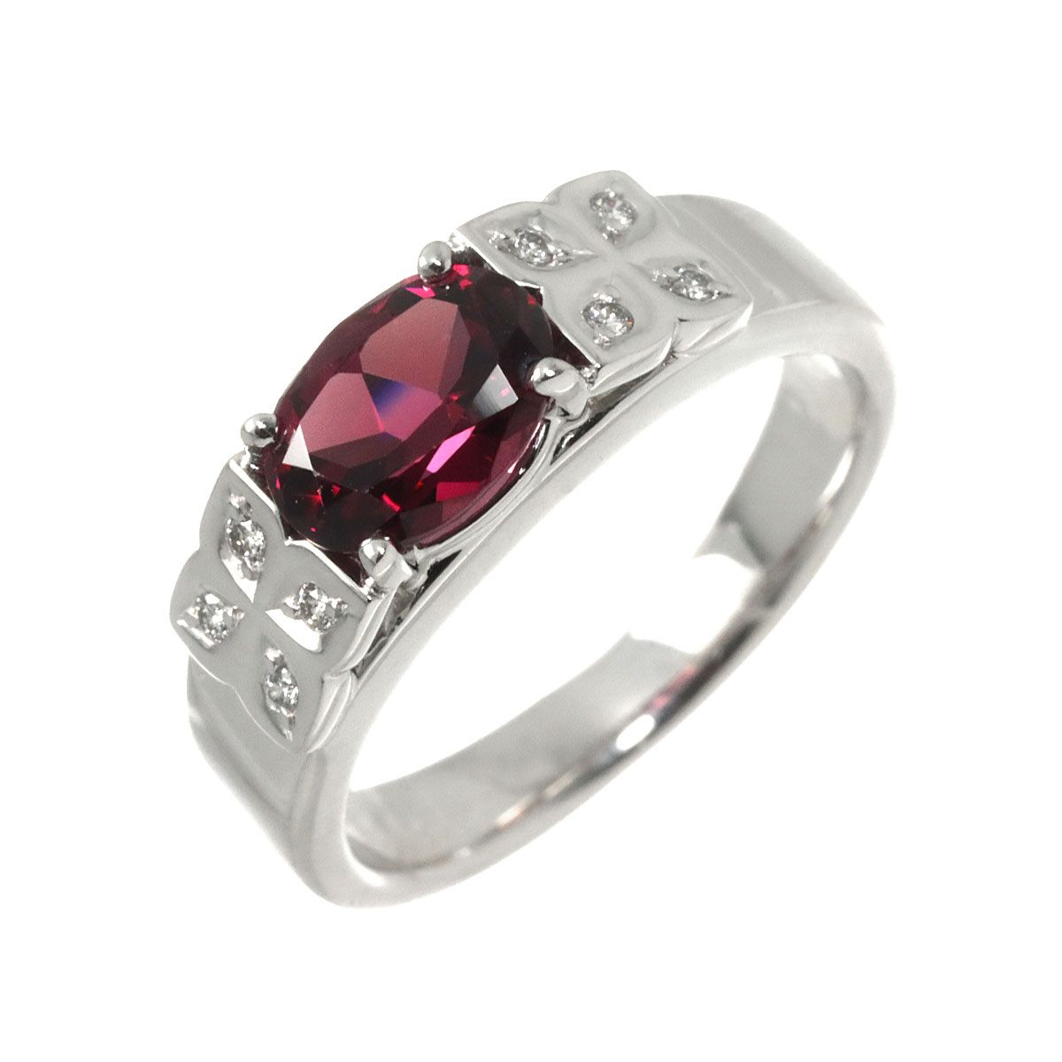 タサキ TASAKI 14.5号 リング ガーネット ダイヤ 0.07ct K18 WG 750 田崎真珠 指輪 Garnet Ring【鑑別書付き】 90328262