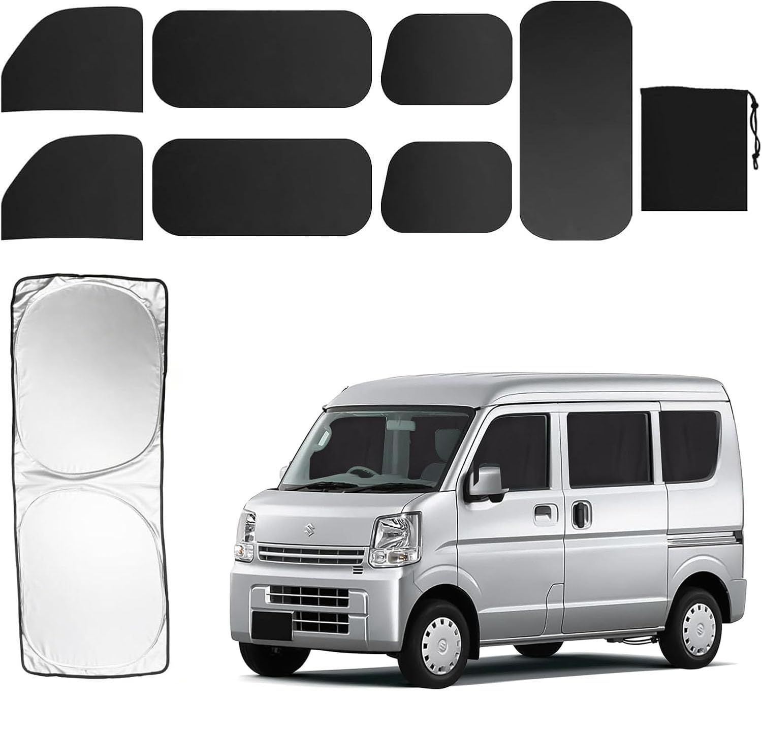 車用 カーテン スズキ エブリイ EVERY (DA17V JOIN/PC/PAリミテッド/PA)専用 マグネット 車中泊カーテン 遮光 車種専用用品7枚セット カー用品 ブラック (8枚セット)AR