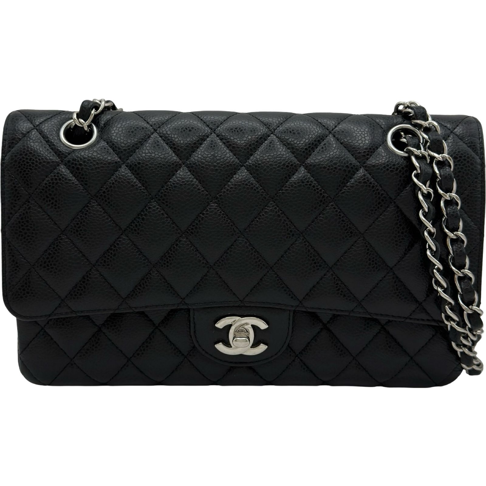 シャネル CHANEL マトラッセ25 A01112 25番台 ブラック シルバー金具 キャビアスキン レディース ショルダーバッグ