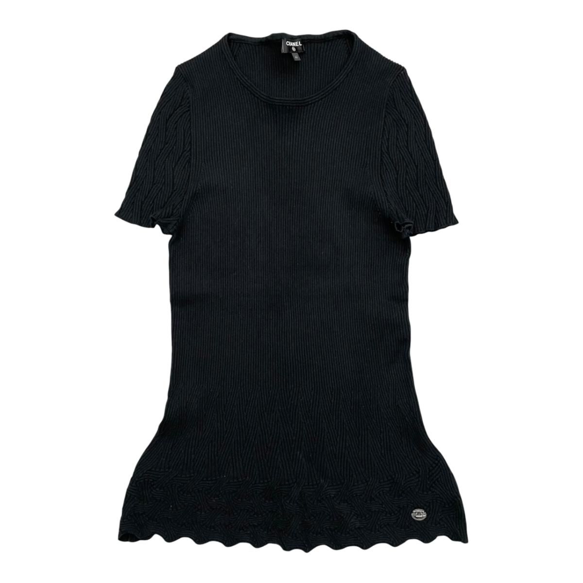 ☆シャネル 半袖セーター フレア サマーニット P58962K07694 40サイズ コットン ロゴ ブラック CHANEL