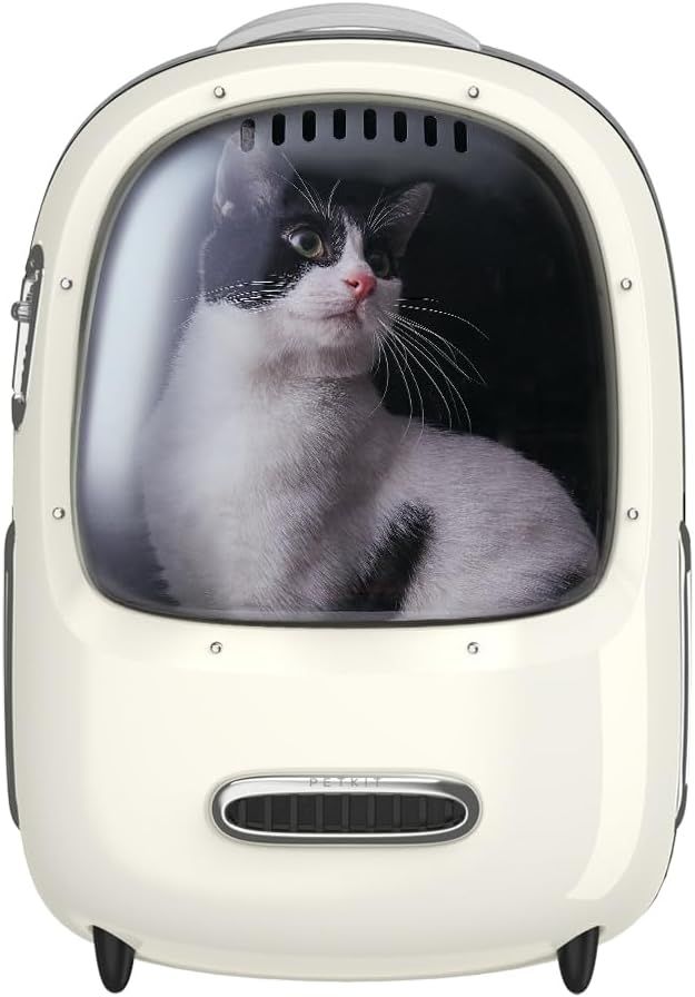 PETKIT猫用キャリーバッグ ペット 通気性 飛び出し防止機能を備え 内蔵ライト 人間工学に基づいた設計 お出かけバック 通院 散歩 旅行 小型犬用 軽量 (クリームホワイト)