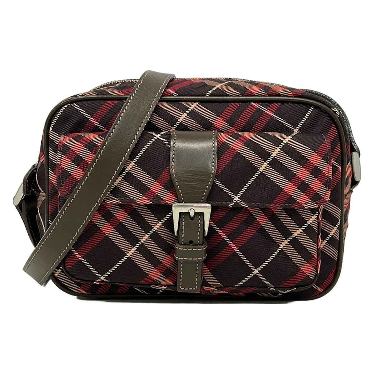 Burberry Blue Label(バーバリーブルーレーベル) ショルダーバッグ ボルドー×ダークブラウン×マルチ チェック柄 レザー