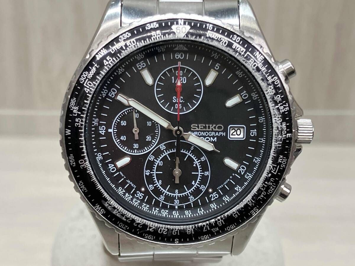［現状品］SEIKO 7T92-0CF0 6D0285 クォーツ ケースサイズ 3.8cm ベルト長さ 16cm 風防傷あり／ベゼル塗装剥がれあり