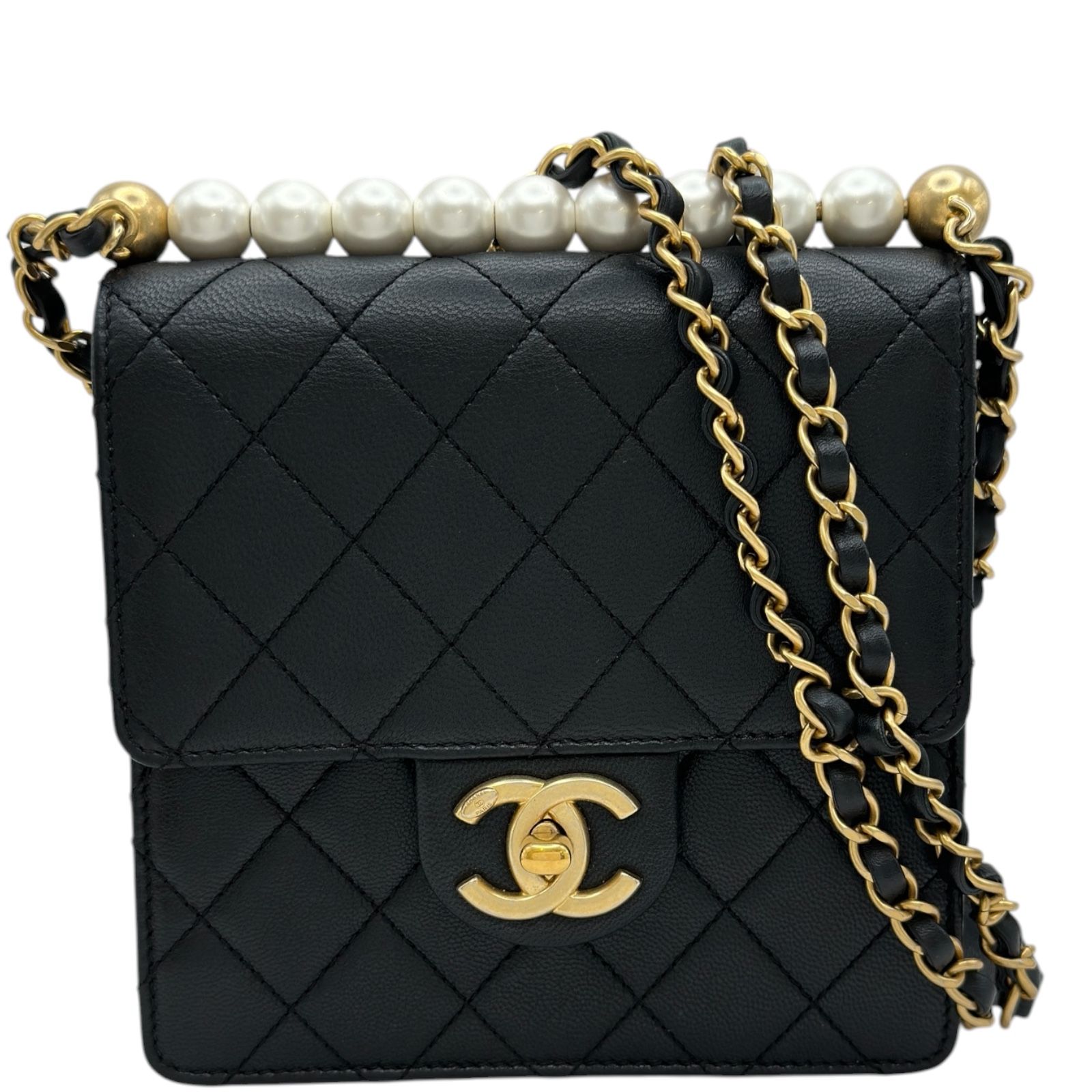 シャネル CHANEL マトラッセパールチェーンショルダーバッグ AS0584 29番台 ブラック ゴールド金具 ラムスキン/フェイクパール レディース ショルダーバッグ