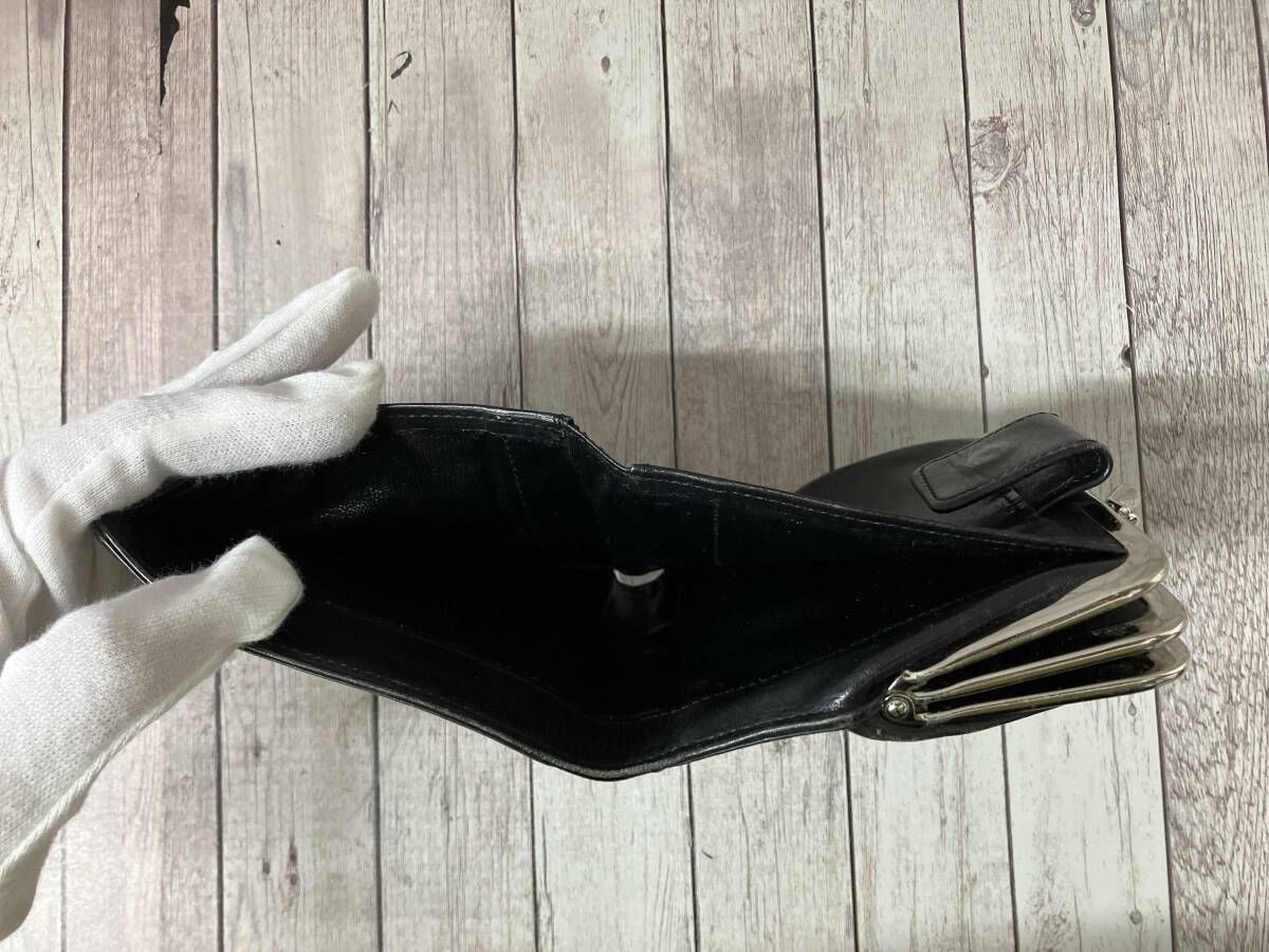 Y's ワイズ 二つ折り財布 レザー がま口 ブラック 秋 - メルカリ
