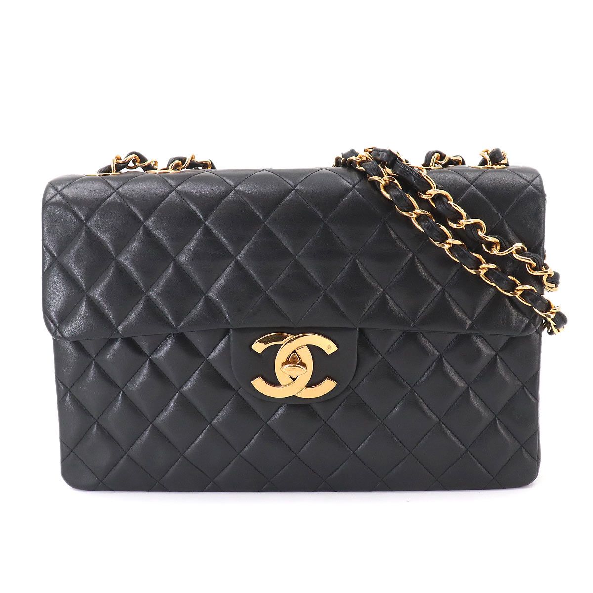 新品同様 シャネル CHANEL デカマト マトラッセ 34 チェーン ショルダー バッグ ラムスキン ブラック A01094 ヴィンテージ 90331038