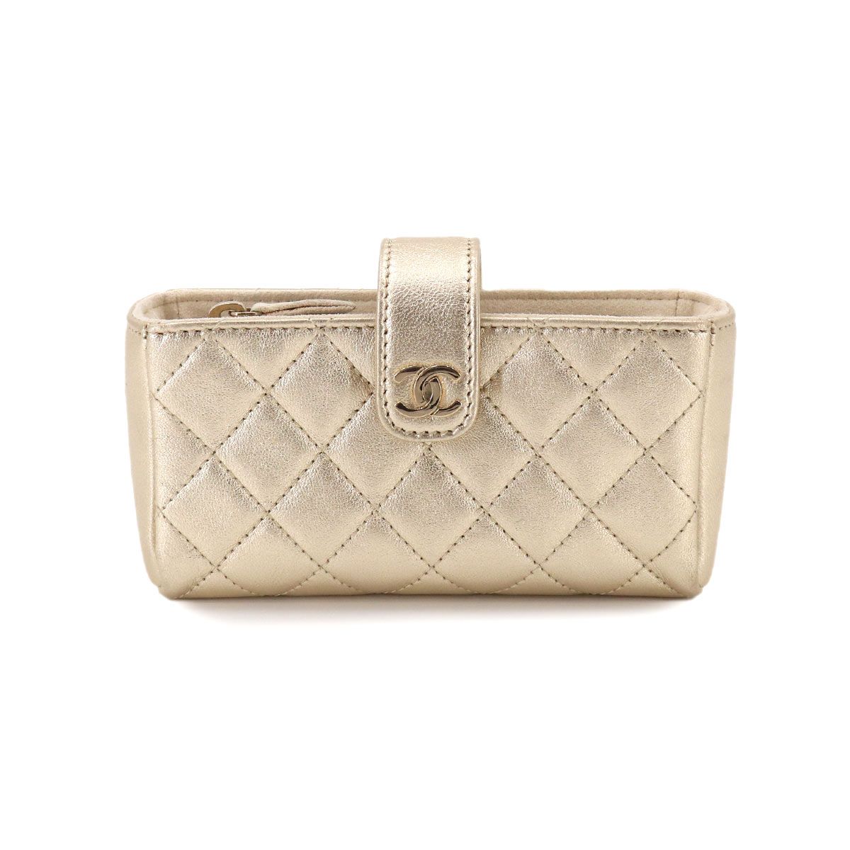 新品同様 シャネル CHANEL マトラッセ ポーチ ラムスキン レザー ゴールド ココマーク Pouch 90331170