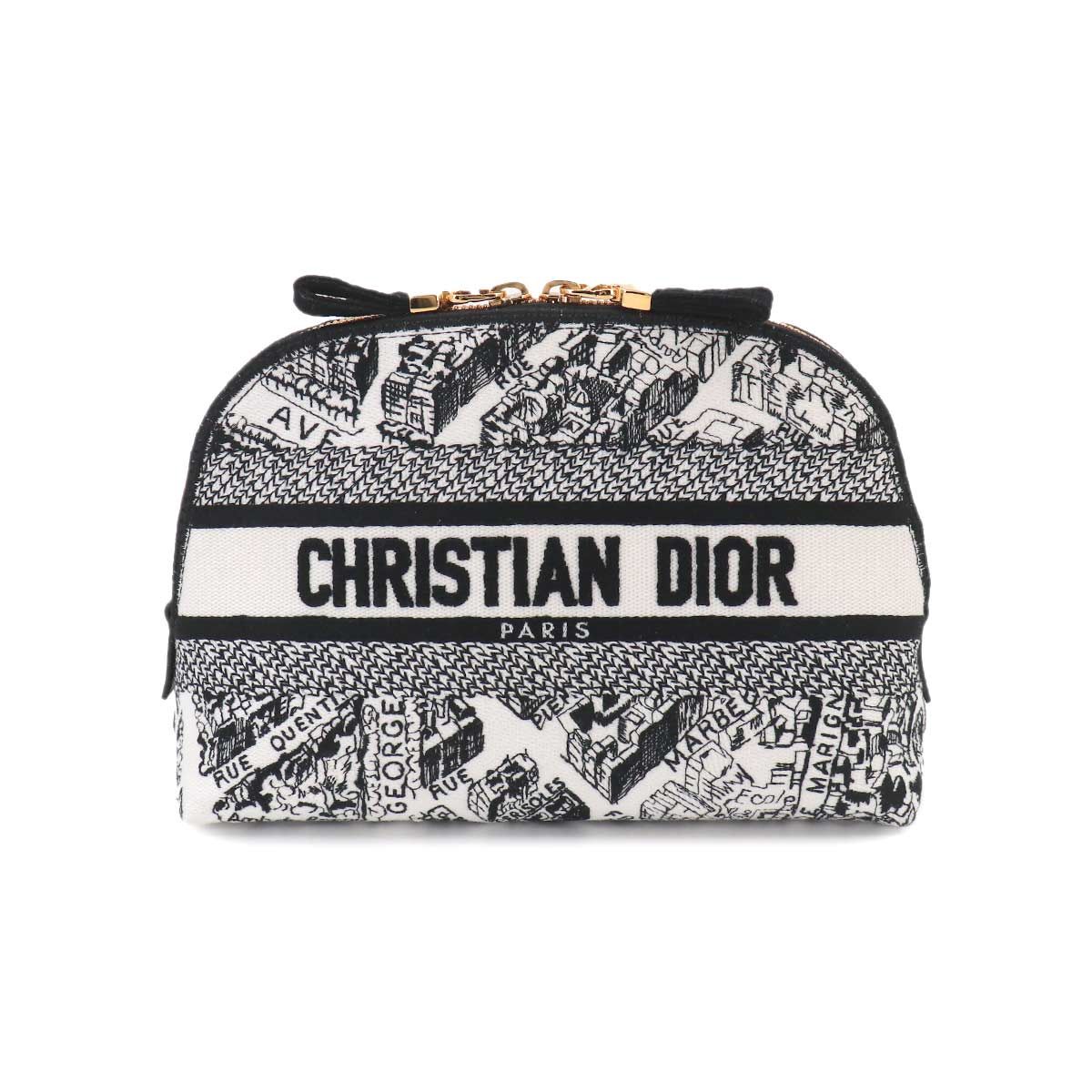 未使用 展示品 クリスチャン ディオール Christian Dior プランドゥパリ ポーチ キャンバス ブラック ホワイト ゴールド 金具 90331351