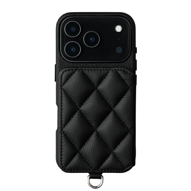 【 DEMIU デミュウ 】 iPhone対応 17 Proケース スマホケース 本革 レザー 携帯カバー 背面 手帳型 カード 収納 おしゃれ 可愛い キルティング風 プレゼント ギフト ご褒美 上品 GRACE 〔 ブラック 〕