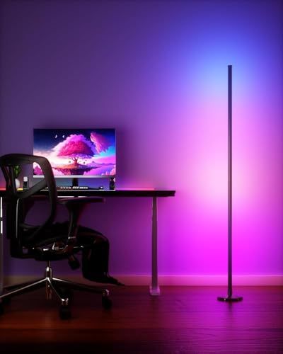スマートRGB LEDコーナーフロアランプ - アプリ/リモコン対応、1600万色 & 68+シーンモード、音楽同期、タイマー設定 - リビング/寝室/ゲーミングルームに最適 国内発送