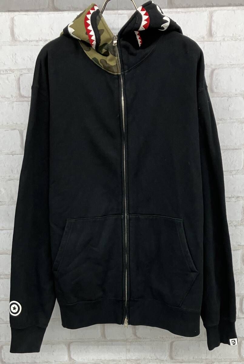 A BATHING APE ジップアップフーディ アベイシングエイプ パーカー シャークパーカー ブラック size L