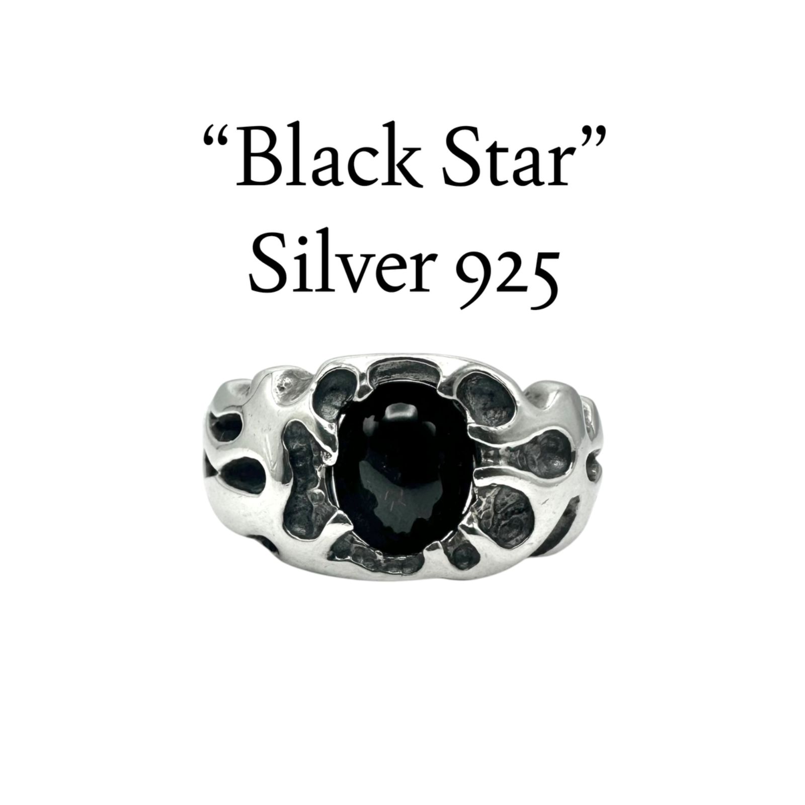 【漆黒に宿る】 ブラックスター Silver 925 Vintage Design Ring シルバー ヴィンテージ デザイン リング 19号 ユニセックス クラシック 重厚 天然石 一点もの デッドストック