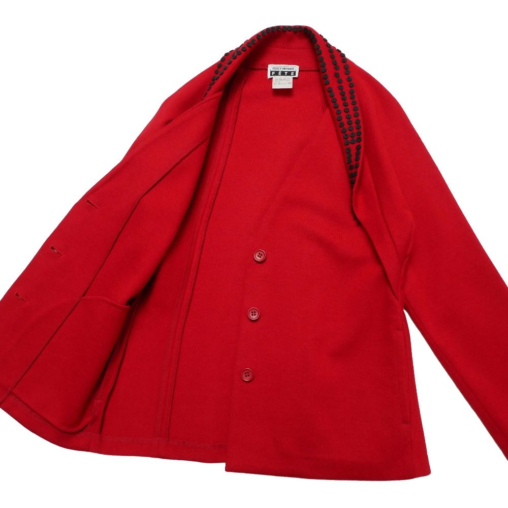 イッセイミヤケ　シフォン　ジャケット　赤 □美品□ISSEY MIYAKE イッセイミヤケ FETE ジャケット サイズ2 ニット