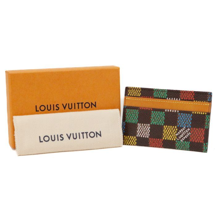 ルイヴィトン Louis Vuitton バーズ ダミエ ポルト カルト・ダブル キャンバス ダミエ・エベヌ LV ヴェル N00189 カードケース カードホルダー ミニ財布 メンズ レディース マルチカラー 正規品 新品同様 中古 mcb03004