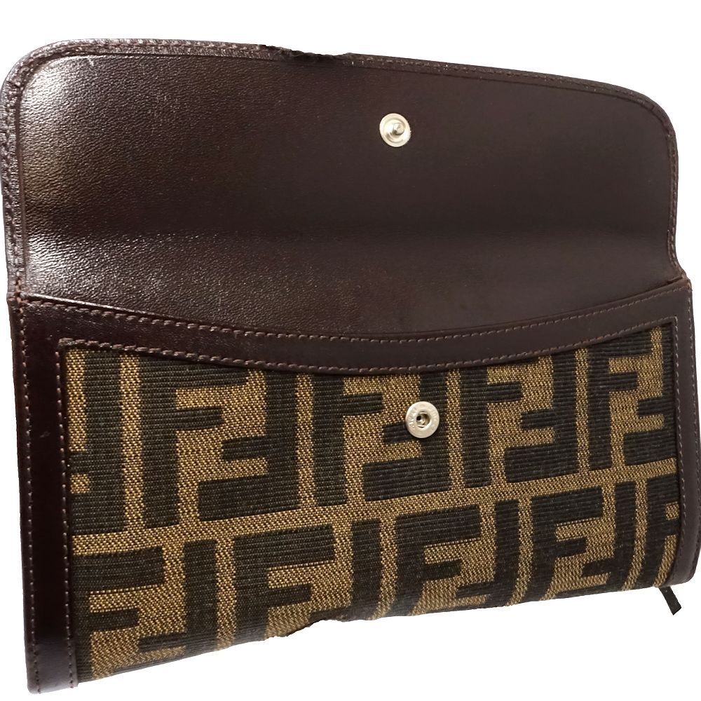 中古】FENDI フェンディ 長財布 ズッカ柄 Wフラップ ロングウォレット