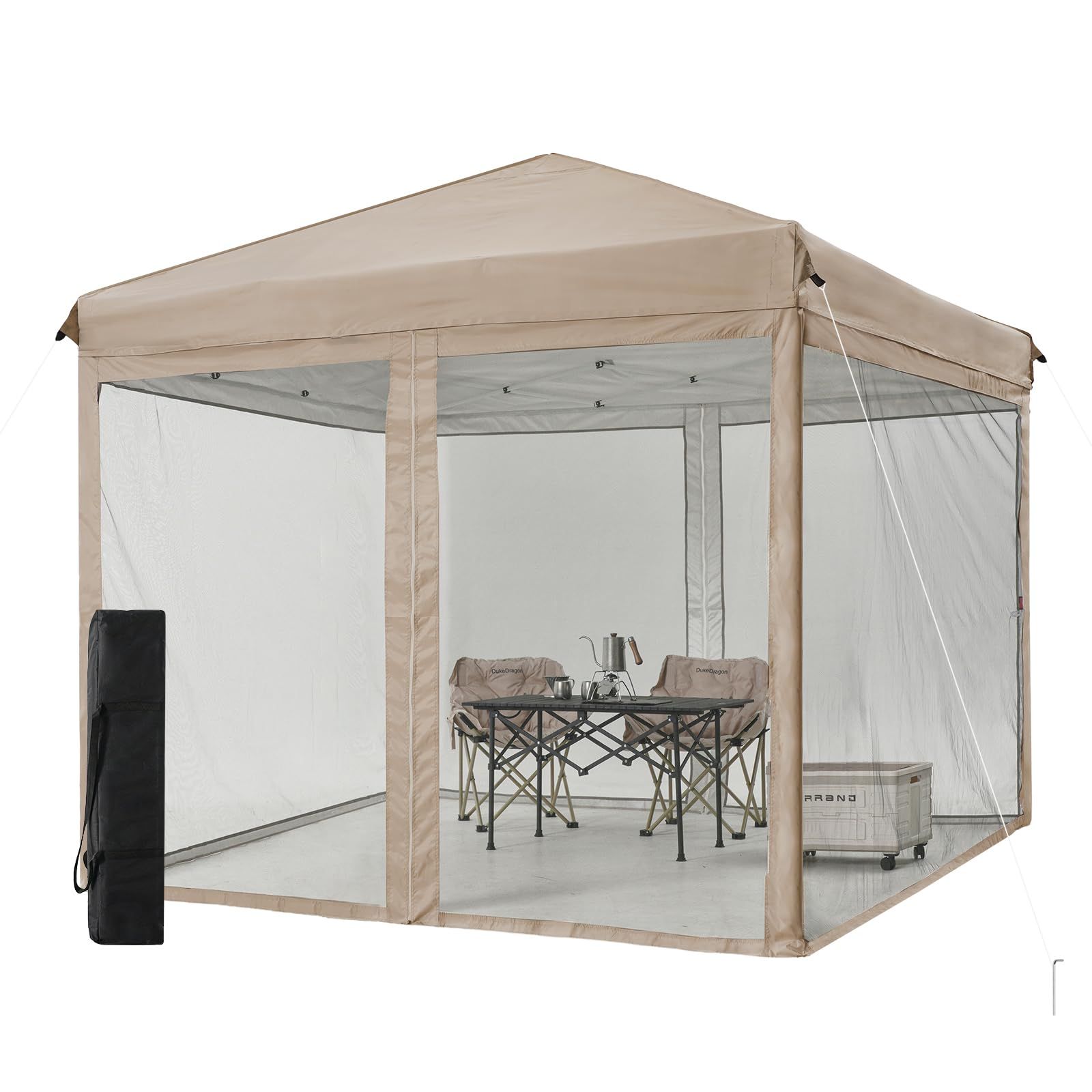 FLOUREE ワンタッチ タープテント 2mx2m 蚊帳テント 組み立て簡単 高耐水シルバーコーティング UVカット 3段階調整 野餐・キャンプ・ビーチ・出店 などのアウトドア活動に最適 (ベージュ)