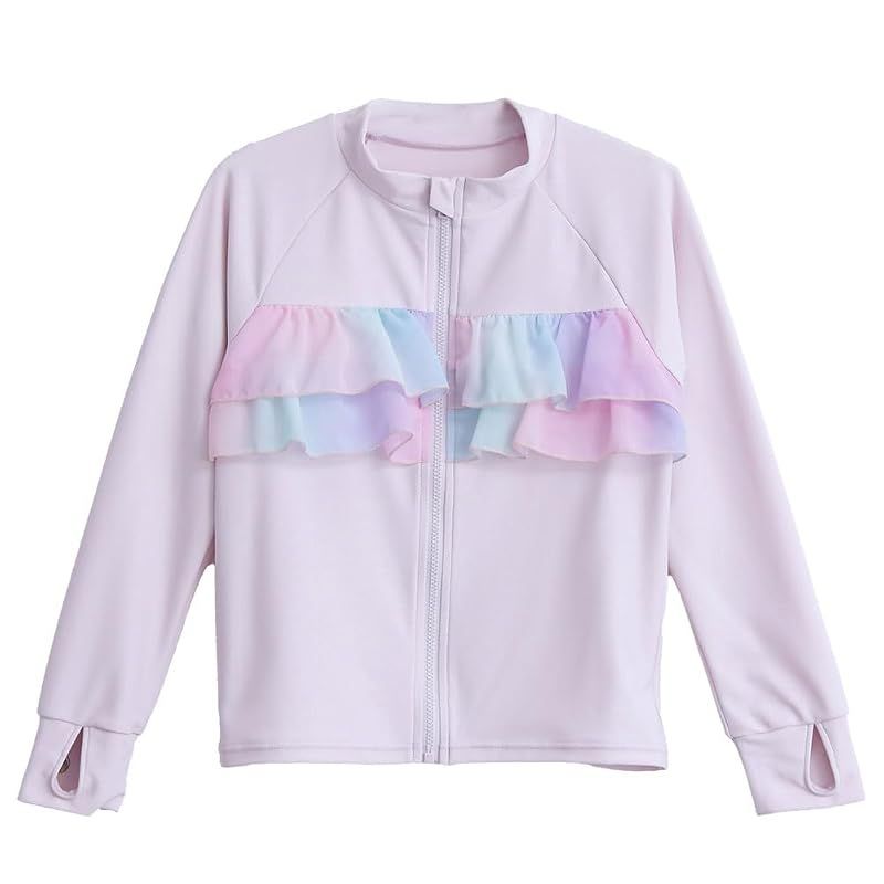 【新品】 [ラクア] ラッシュガード キッズ 女の子 フリル付き ハイネック パステル UVカット 長袖 子供 水着 指穴付き 日焼け防止 100 110 120 130 140 RS309-140-5 0