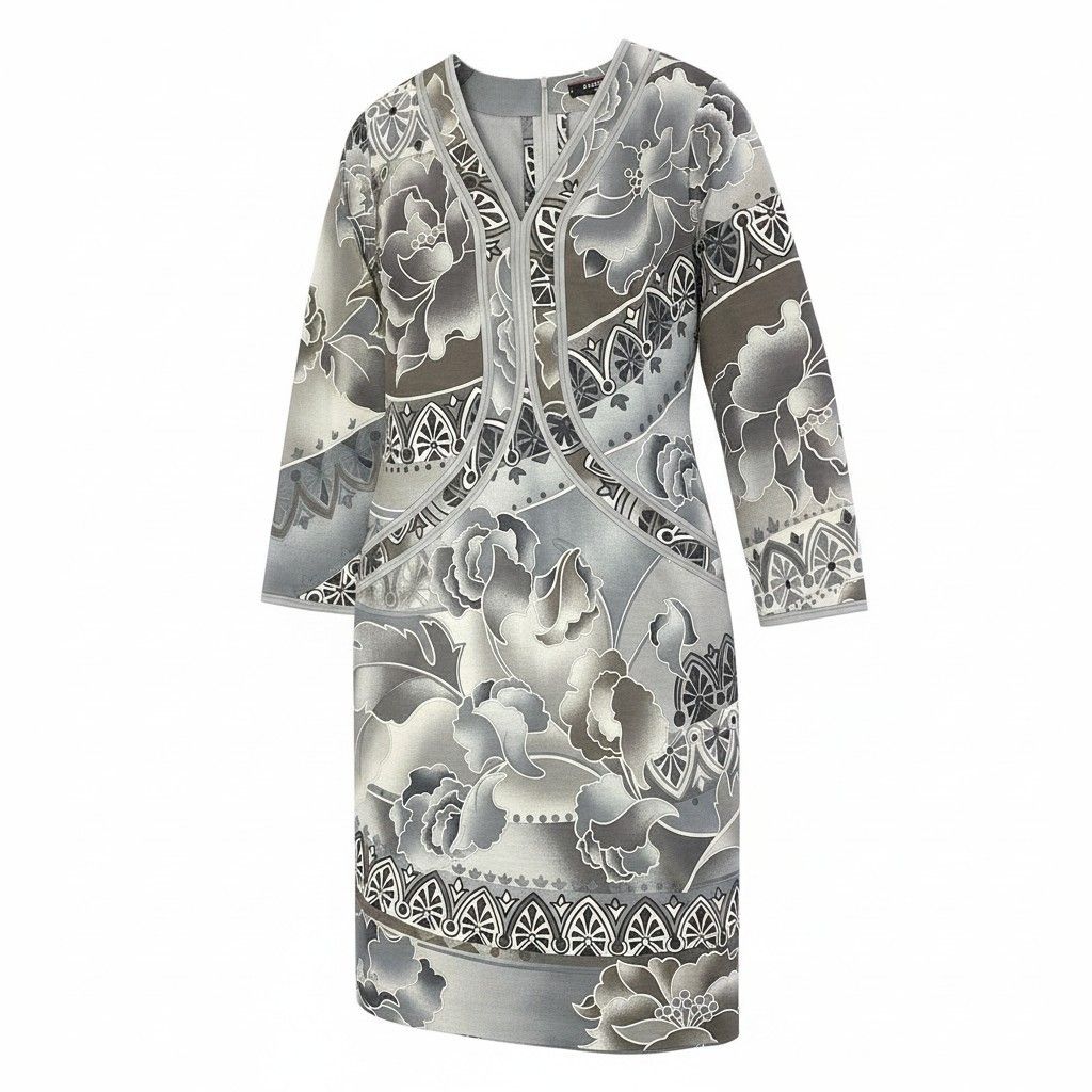 67e7 LEONARD FASHION レオナール Vネック ロングワンピース 花柄プリント 総柄 シルクウール混 サイズ42 マルチカラー レディース 女性服o07t