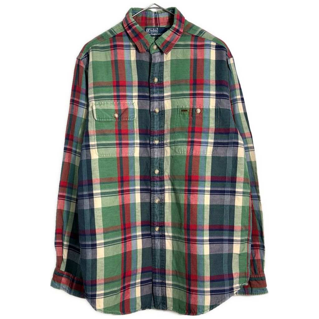 Polo by Ralph Lauren ポロ ラルフローレン シルクリネン 長袖シャツ チェック(メンズ L)中古 古着 Y6024