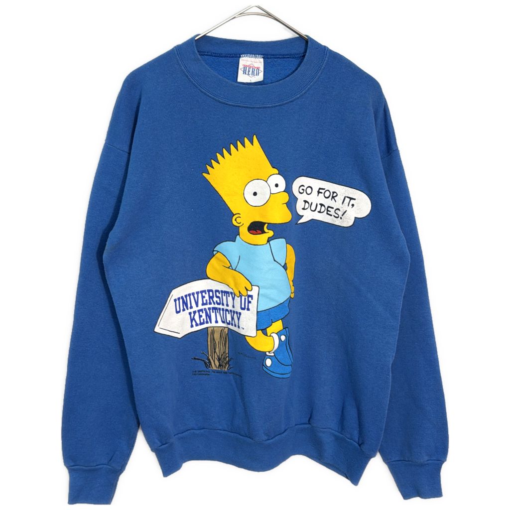 90年代 USA製 Simpsons シンプソンズ カレッジ スウェット アニメ キャラクター ブルー(メンズ L)中古 古着 Y6070