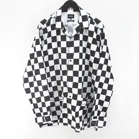ビームス BEAMS PAJAMA SHIRT セットアップ ブロックチェック柄 長袖 シャツ ロングパンツ XL 黒系 ブラック ストレッチ ポケット