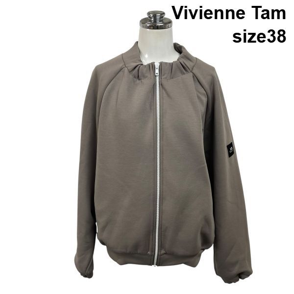 ◆ ヴィヴィアンタム Vivienne Tam ブルゾン 長袖 ギャザーネック ロゴワッペン ドルマスリーブ ラグラン風 38 M 9号 レディース S6H919