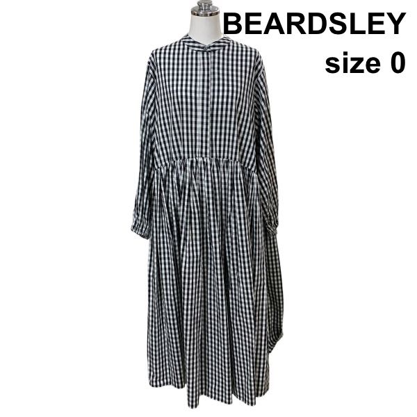 □ ビアズリー BEARDSLEY ロングギャザーワンピース バンドカラー 長袖 ハーフボタン オーバーサイズ 白黒 コットン 0 M レディース Z6D602 8,343円