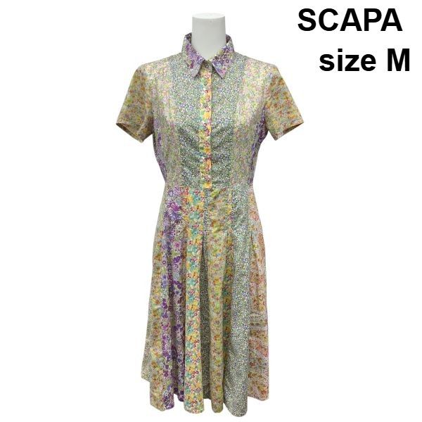 □ スキャパ SCAPA シャツワンピース 半袖 切替 フレア ロング丈 花柄