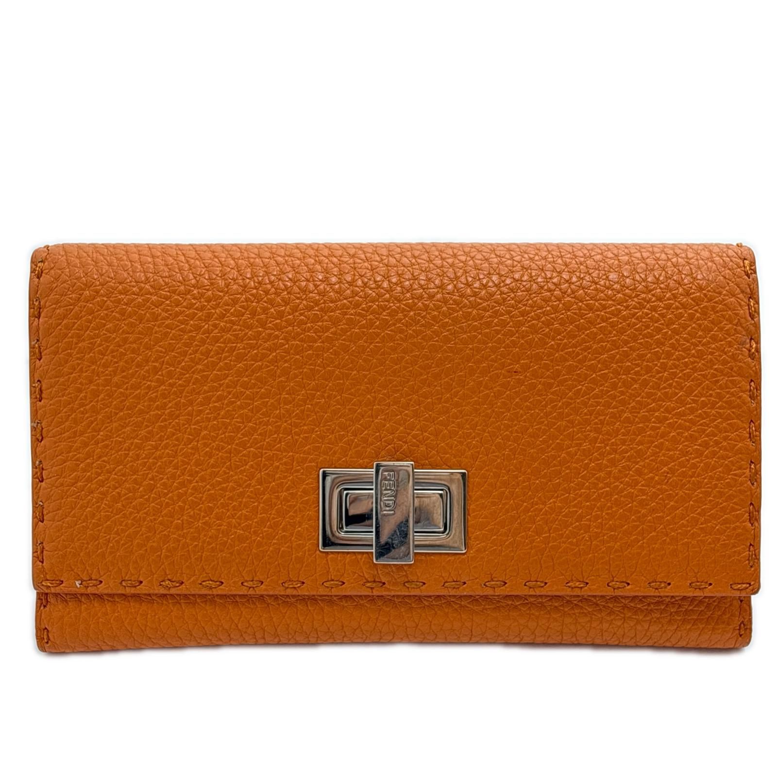 FENDI フェンディ セレリア ピーカブー 長財布 オレンジ/SV レザー