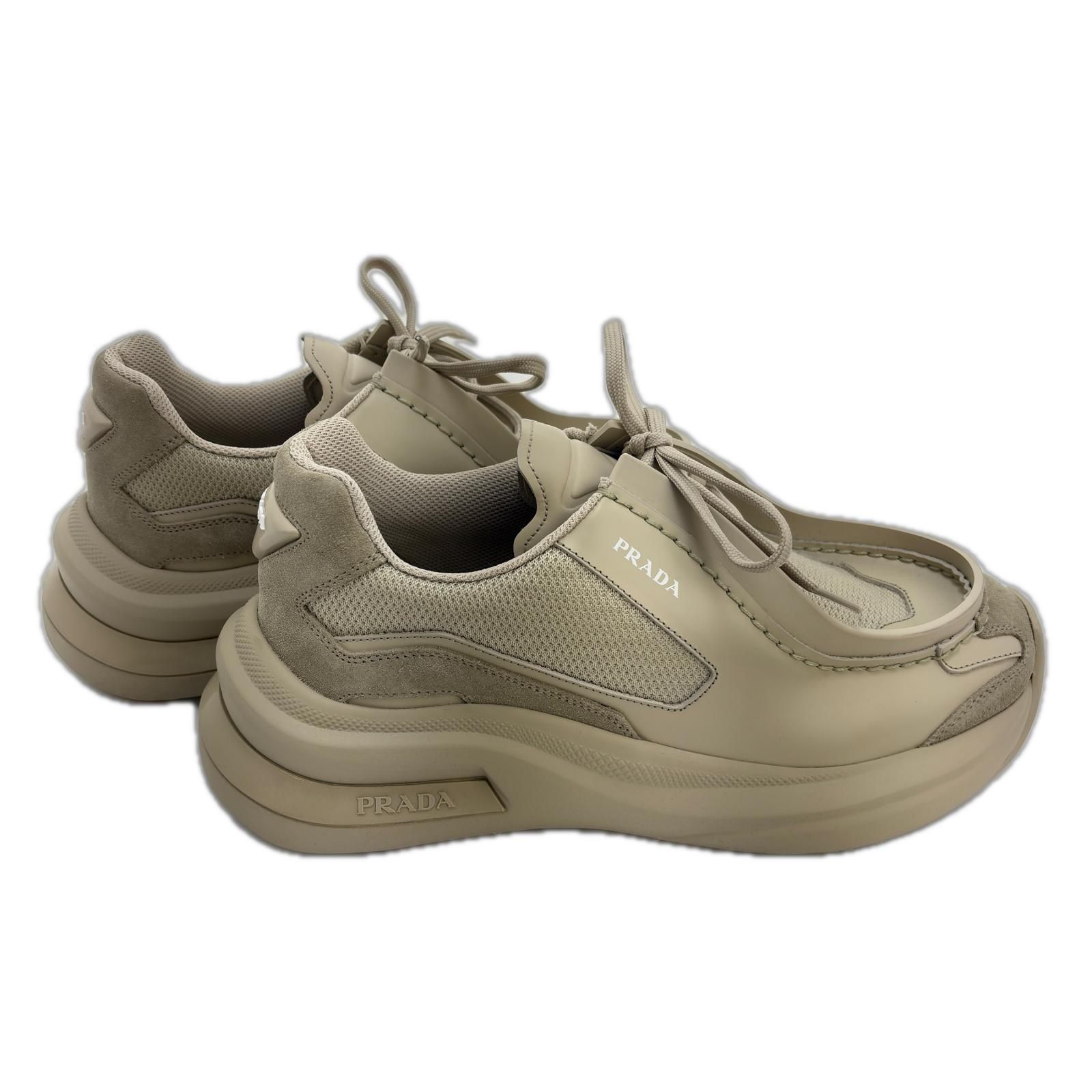 PRADA プラダ レザースニーカー27.5 PRADA プラダ システムスニーカー メンズ7.5（約26.5xm） ベージュ